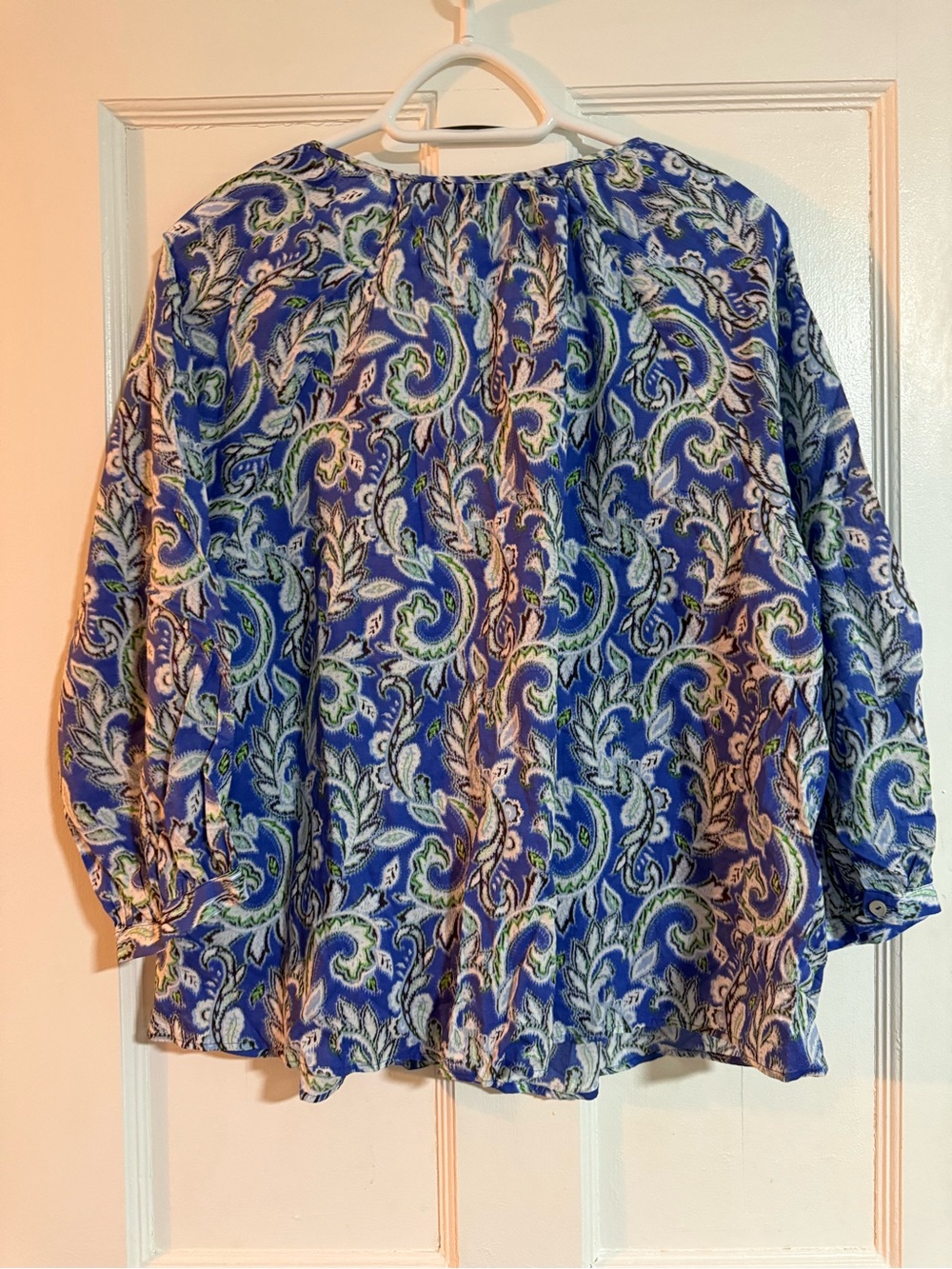 Zara Blue Paisley Button-Up Blouse with Green Accents - Picture 2 of 2